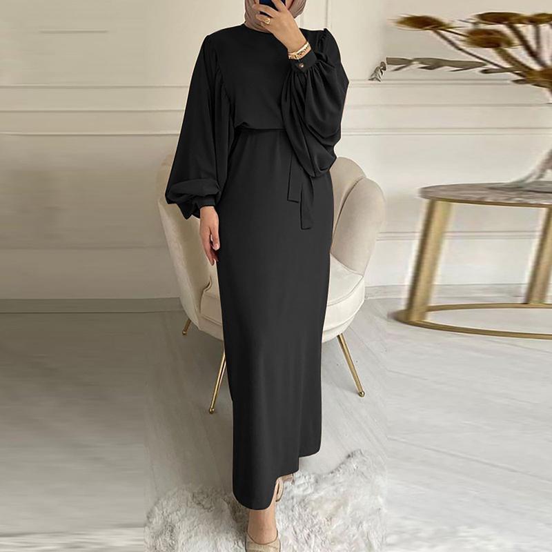 Váy Dài Tay Màu Trơn Cho Nữ, Ngoại Cỡ, Thường Ngày, Cổ Tròn, Dáng Rộng, Gợi Cảm 1
