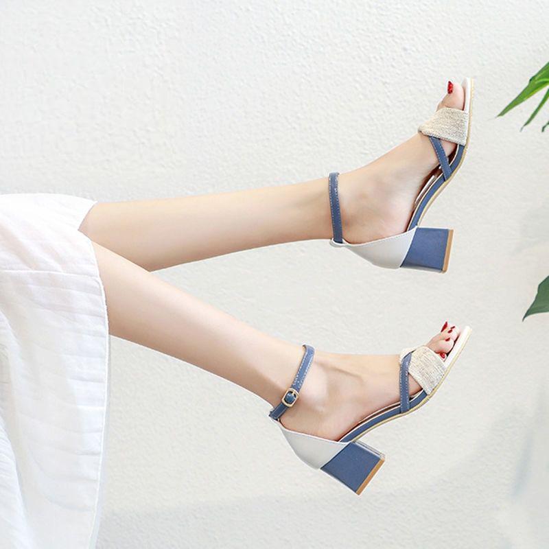 Dễ thương và xinh đẹp Đôi dép pháp 2024 mùa hè mới của hàng loạt các nàng tiên nhẹ nhàng gió với la mã một nút thắt giày cao gót nữ DéP DéP Cao Su Sandal Nhung Shoes