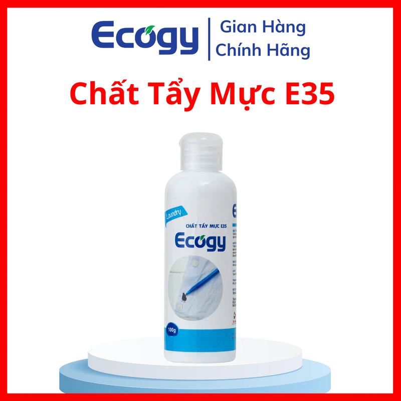ECOGY - Chất tẩy mực E35; Hỗ trợ làm sạch vết mực bút bi ở dạng mực thông thường bám trên quần áo và cặp sách; Không tẩy được vết mực bút Gel; Sản phẩm dạng nước 100g/chai