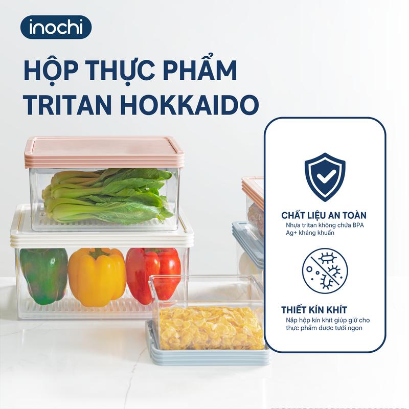 Hộp thực phẩm Tritan chữ nhật Hokkaido - có vỉ ráo nước nhựa cao cấp an toàn bảo quản thực phẩm rau củ quả tươi ngon