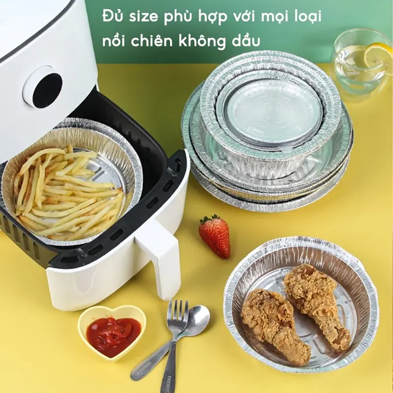 COMBO 50 Khay Giấy Bạc Lót Nồi Chiên Không Dầu JYoohome Khuôn Giấy Bạc Đựng Thực Phẩm Tiện Lợi 4
