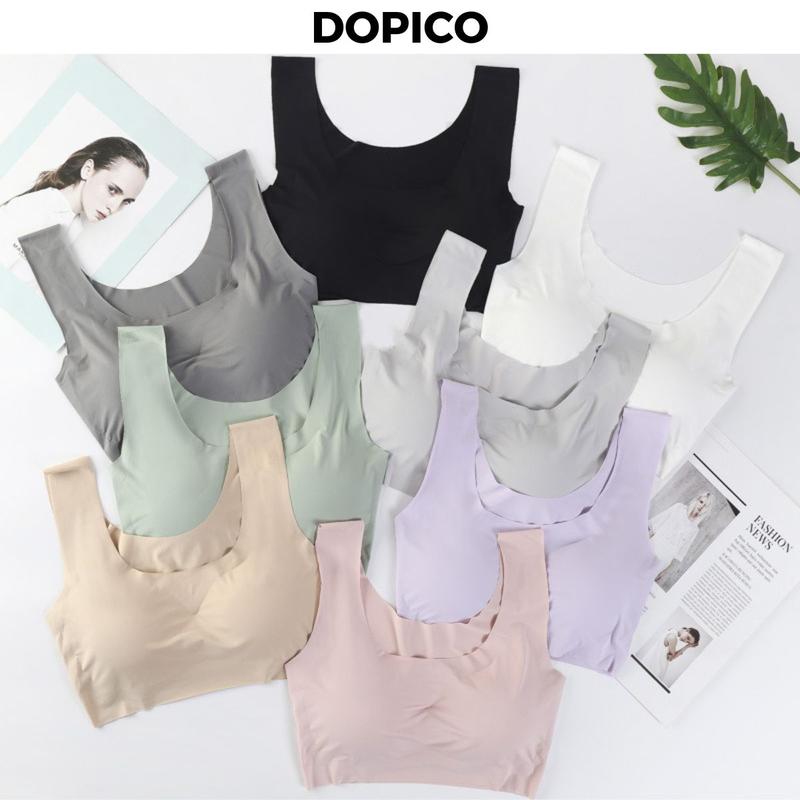 Áo ngực Nữ đúc su thun lạnh đệm ngực mềm mại thoáng mát, áo lot nữ Bra Women không gọng dây bản to màu sắc thanh lịch DOPICO A5262 Tua Rua Nhung Top áo  trong nhà kin