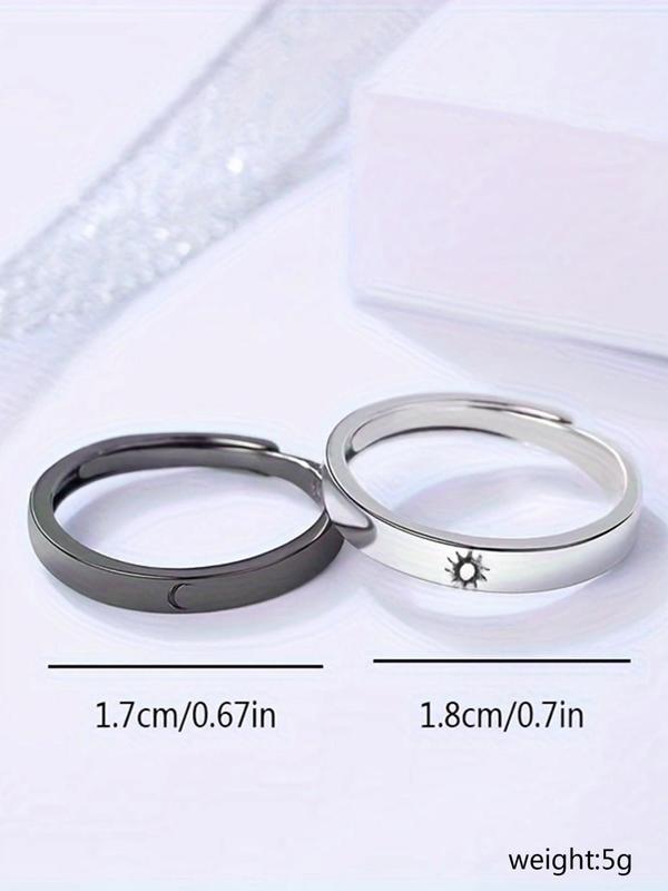1 Pair Unisex Star & Moon Design Cuff Ring, Casual Trendy Promise Matching Ring, Fashionable Engagement Ring Jewelry for Daily & Party Decoration 1