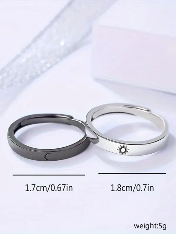 1 Pair Unisex Star & Moon Design Cuff Ring, Casual Trendy Promise Matching Ring, Fashionable Engagement Ring Jewelry for Daily & Party Decoration 1