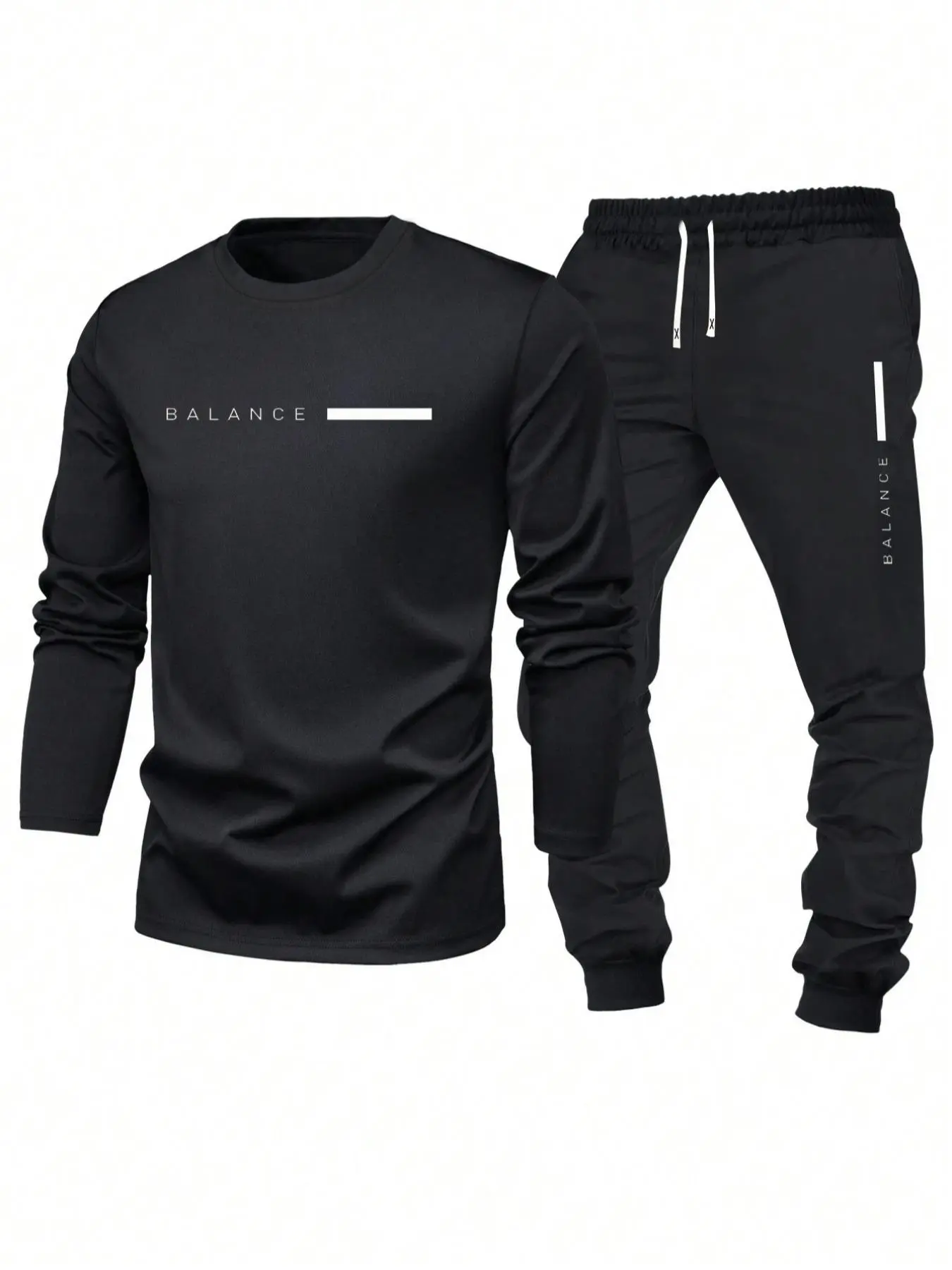 Men's Letter Print T-shirt & Sweatpants Set, Regular Fit Casual Long Sleeve Sweatshirt & Jogger Pants, Men's Fall Clothes for Daily Wear