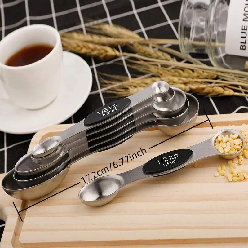 Stainless Steel Measuring Spoon Set, 6 Counts/set Magnetic Measuring Spoon, Dual Sided Stackable Teaspoon for Measuring Dry and Liquid Ingredients 1