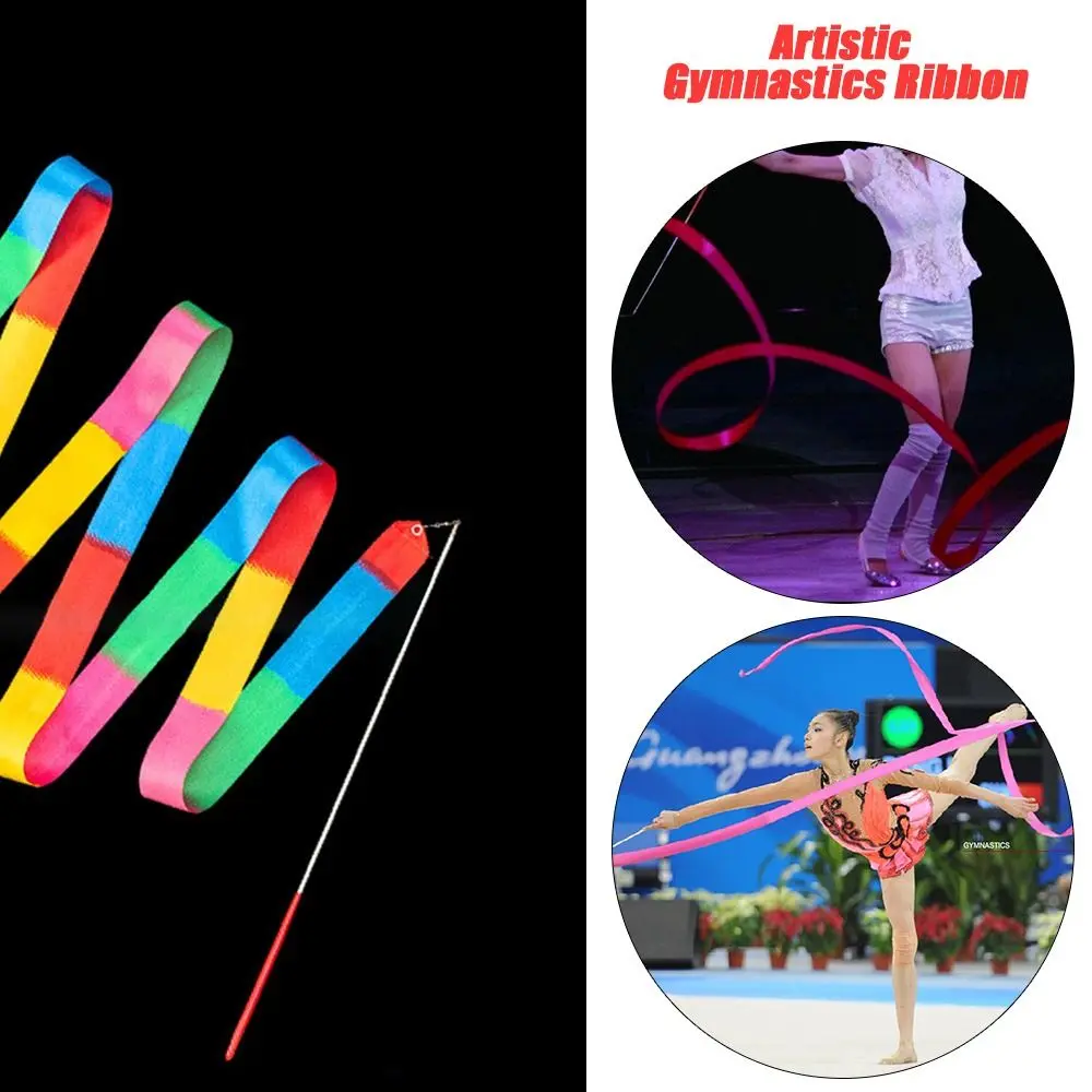 Rainbow Stick Gymnastics Ribbon Ballet Streamer Colorful Gym Ribbons Rhythmic Art Training Artistic Gymnastics Ribbon Dance Ribbon