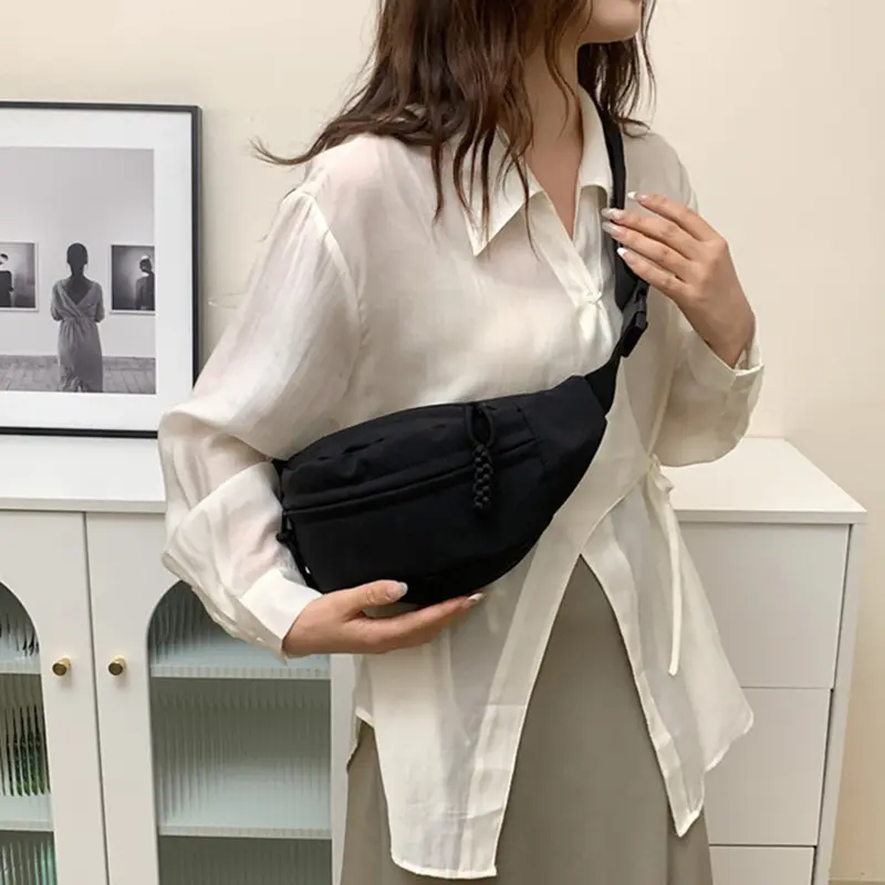 Túi Đeo Chéo Vải Bố, Quý Cô, Màu Trơn Túi Đeo Hông Đeo Chéo, Phong Cách Tendance, Dành Cho Nữ 5