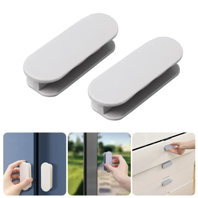 2Pcs Window Cabinet Drawer Handles Adhesive Door Pastes Open Sliding Door Knob Auxliary Wardrobe Handle Organizers