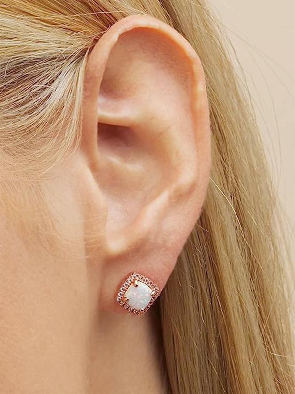 Elegant Artificial Zircon Decorated Stud Earrings, 2pcs/set Cute Fashion Rhinestone Decor Stud Earrings for Women, Anniversary Birthday Jewelry Gift 3