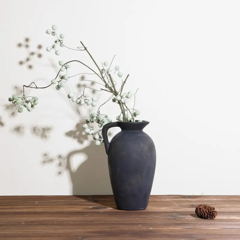 Rustic Ceramic Vase, 1 Count Vintage Farmhouse Pottery Vase with Handle, Home Decor for Living Room, Entryway, Wedding 2