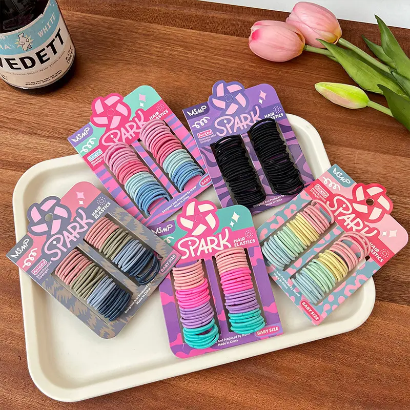 Gelang Getah Kecil Nilon Berwarna-warni, Untuk Kanak-kanak Perempuan, Ikatan Rambut Elastik, Pemegang Ekor Kuda, Ikatan Rambut, Alat Penggayaan Rambut Kanak-kanak, 55pcs / beg