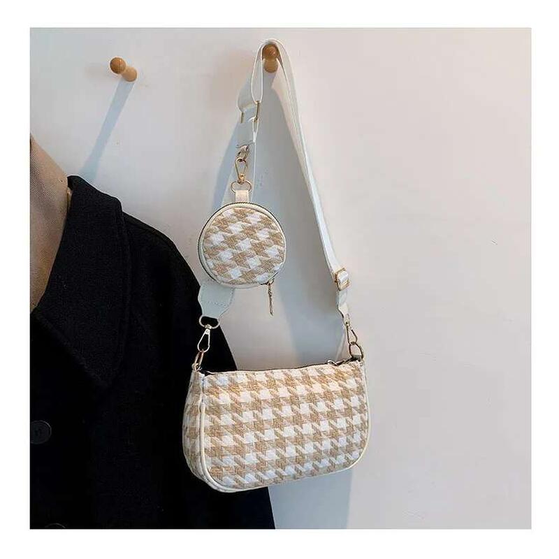 Product Introduction of Female Vintage Plaid Printing Shoulder with Mini Round Purse Pendant Women Casual Small Crossbody Bags 2pcs Composite 19