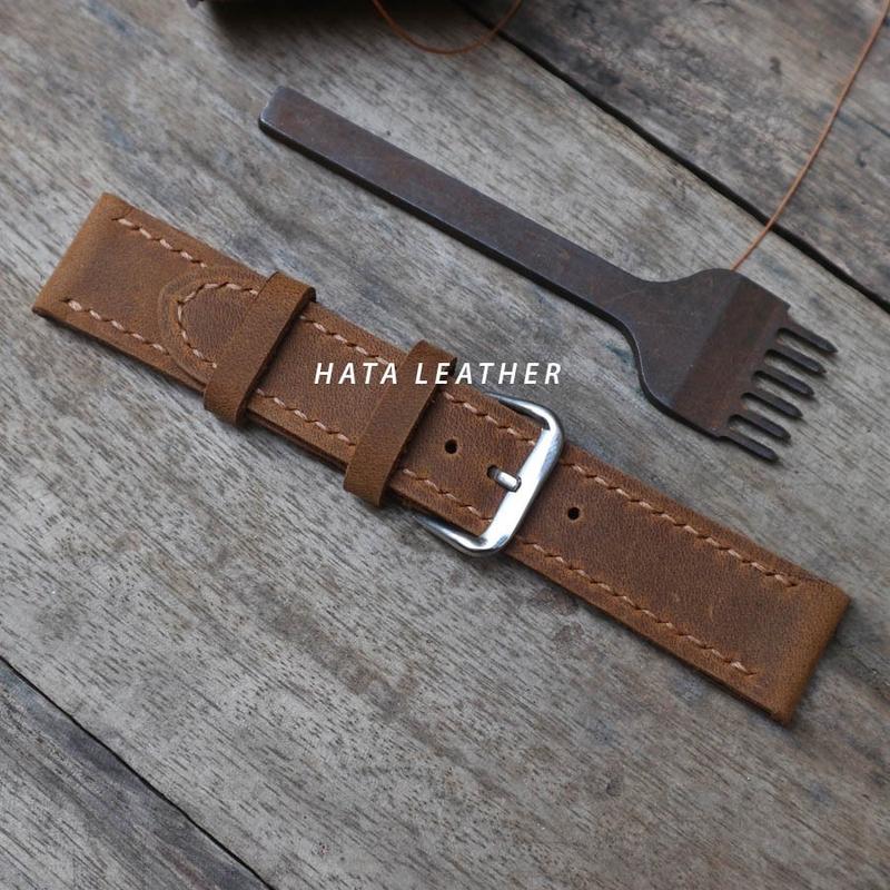 Dây đồng hồ khâu tay da bò thật.KT3 1