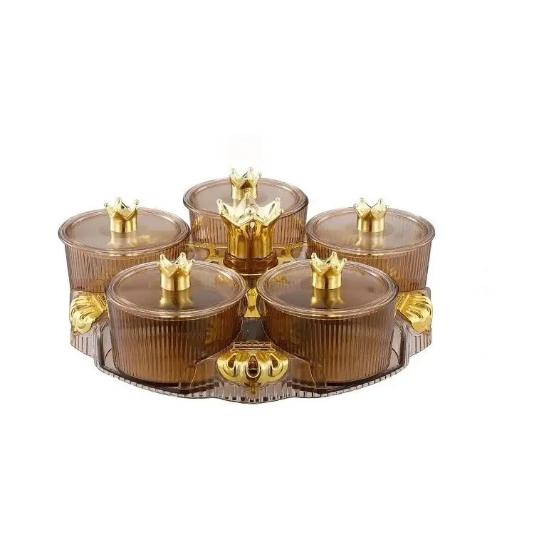 Khay Đựng Mứt Tết 5 Hũ Tròn Xoay 360 Độ Chất Liệu Nhựa Cao Cấp 0