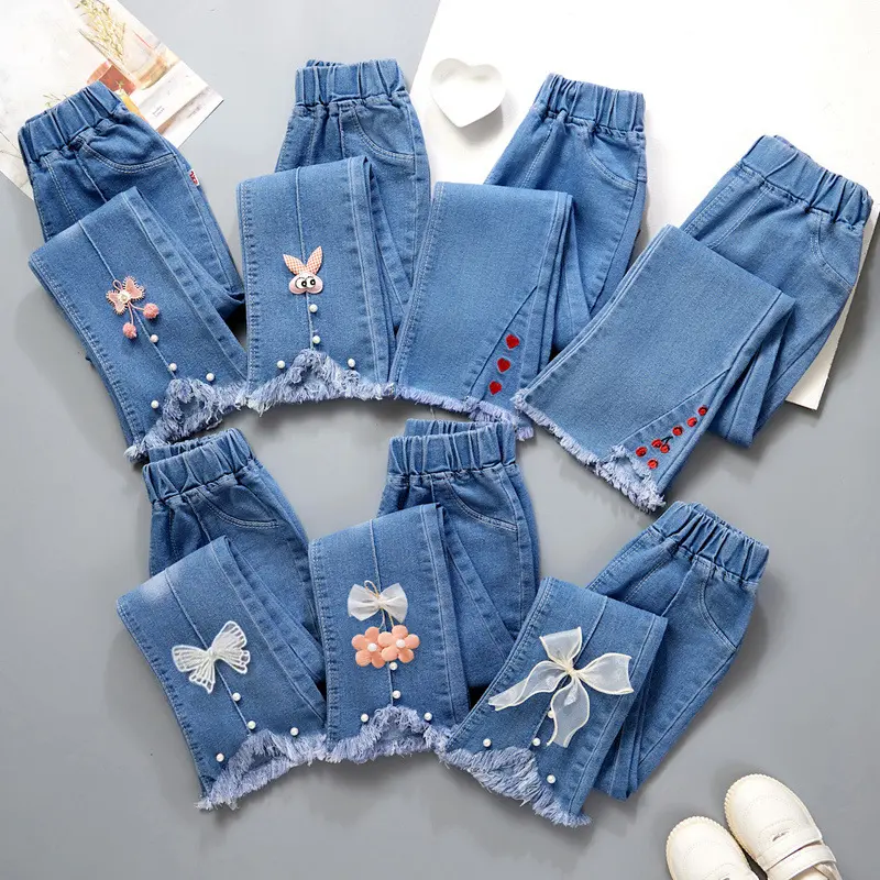 Seluar Jeans Perempuan, Pakaian Kanak-kanak, Koleksi Musim Bunga dan Musim Luruh 2024, Gaya Barat, Saiz Sederhana dan Besar, Gaya Korea, Seluar Berkobar, Fesyen, untuk Kanak-kanak Perempuan