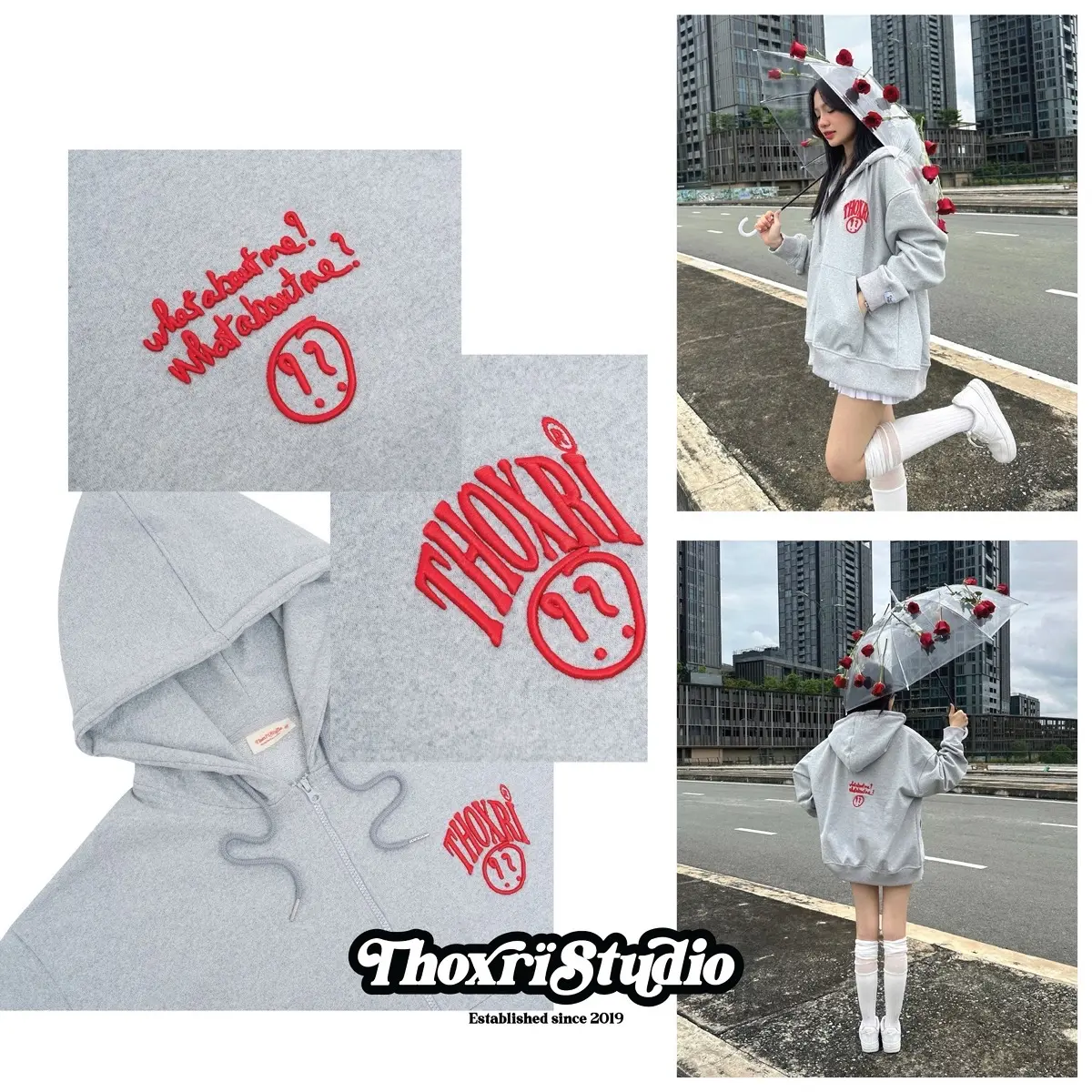 Áo khoác Hoodie zip vải chân cua WHAT ABOUT ME THOXRI