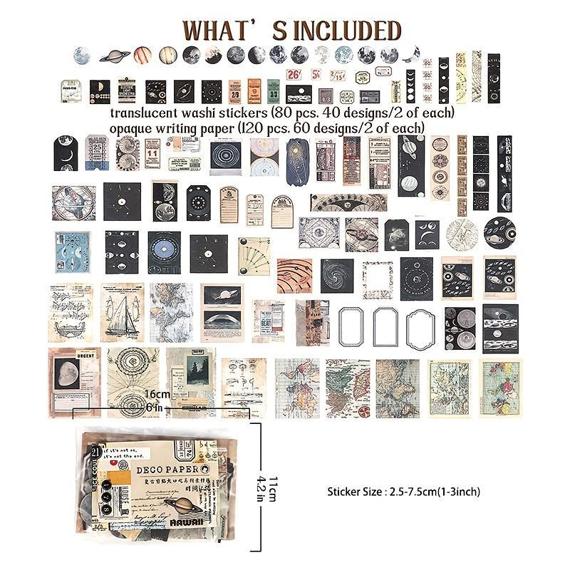 Product Introduction of 80pcs Vintage Pattern Sticker & 120pcs Writing Paper Set, Scrapbook Decorating Materials Tools 20