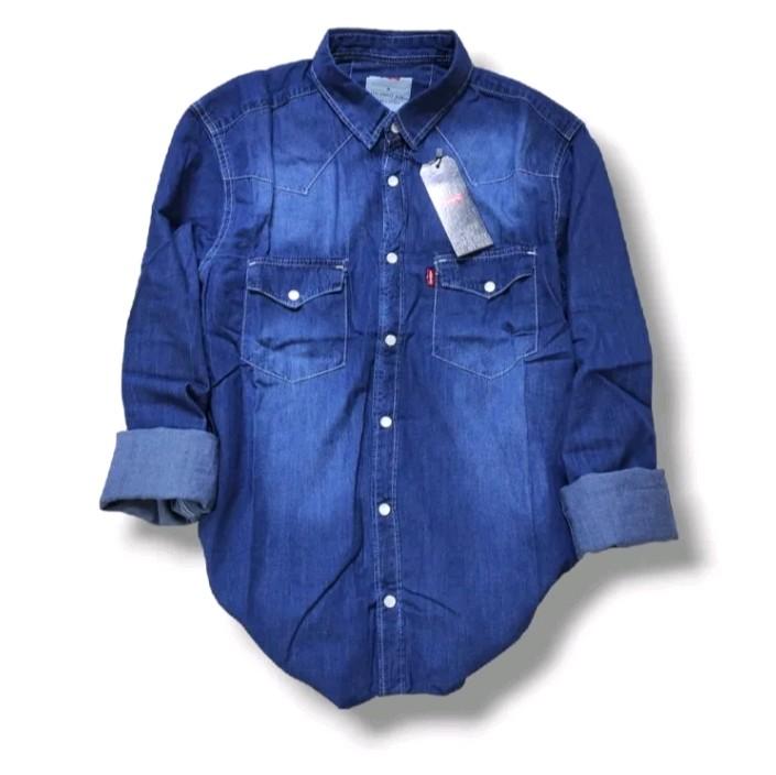 Kemeja Denim Pria Lengan Panjang/Kemeja Jeans Model Distro High' Quality Kemeja Denim Pria Size M, L, XL Panjang 4