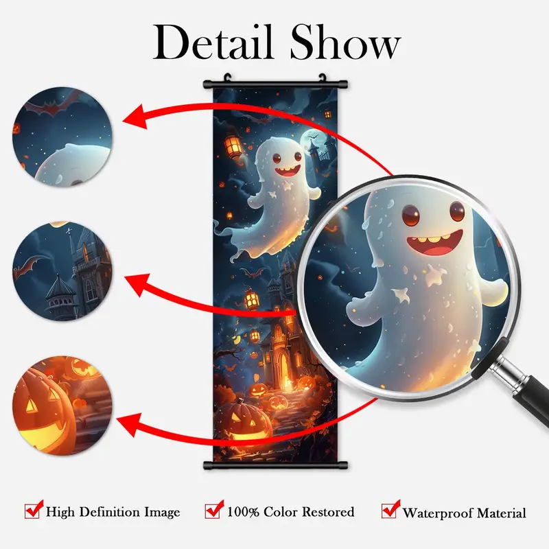 Halloween Hanging Banner, 3 Counts/set Cartoon Ghost Pattern Wall Art with Gift Box, Cute & Funny Ghost Poster, Halloween Decoration, Halloween Gift 3