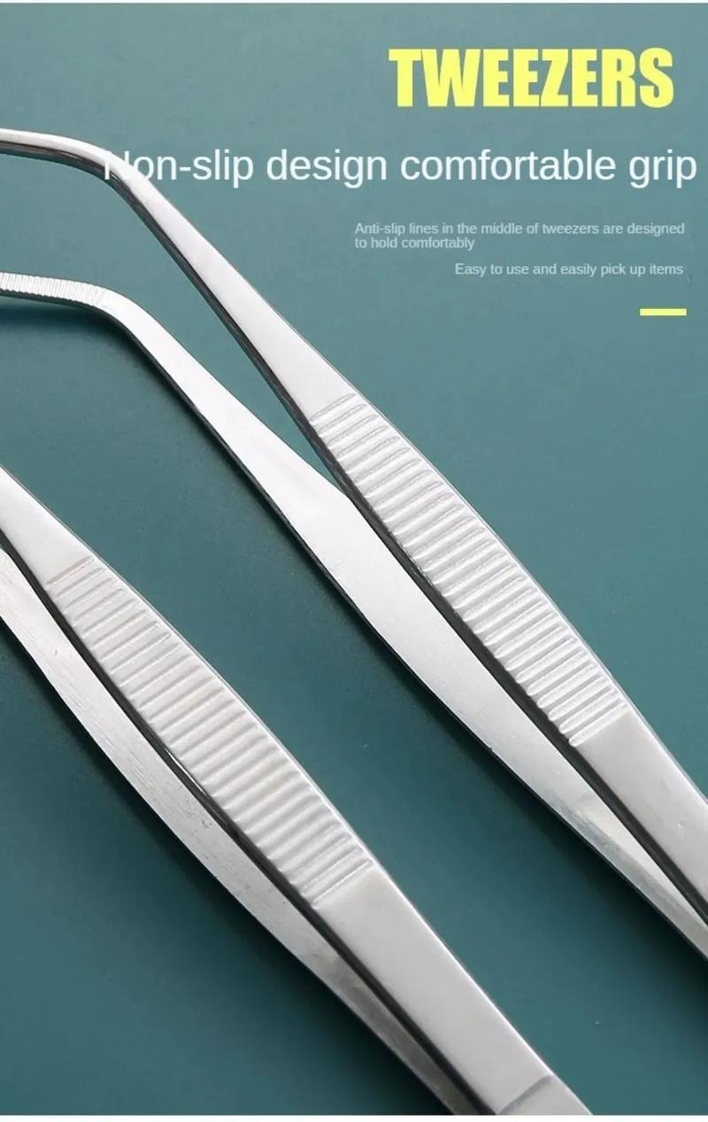 Product Introduction of Stainless Multifuctional Steel Elbow Tweezers Aquarium Clip Long Tongs Medical Tweezers Forceps Pet Feeding Tools Non-slip plastic  filter 7