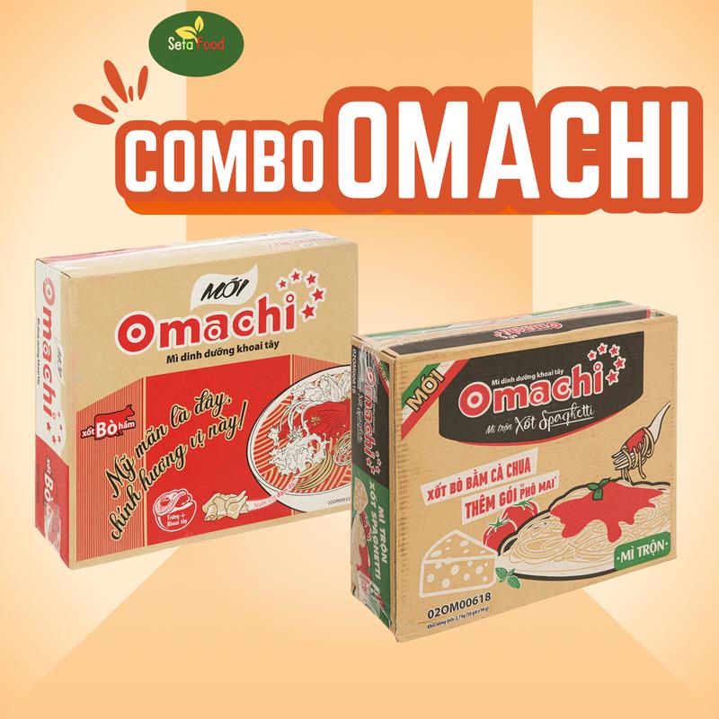 Combo Omachi: 1 thùng 30 gói mì xốt bò hầm + 1 thùng 30 gói mì trộn xốt spaghetti - Thức Ăn - Food omachi