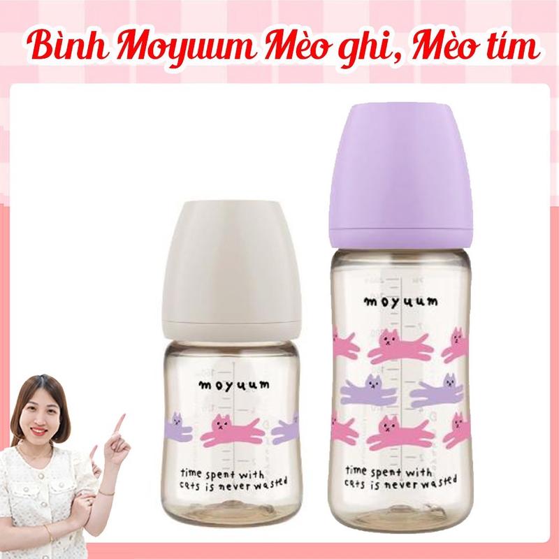 Bình sữa Moyuum Mèo Tím Mèo Ghi phiên bản 2024 170ml 270ml chính hãng Hàng công ty có tem phụ Cho Bé
