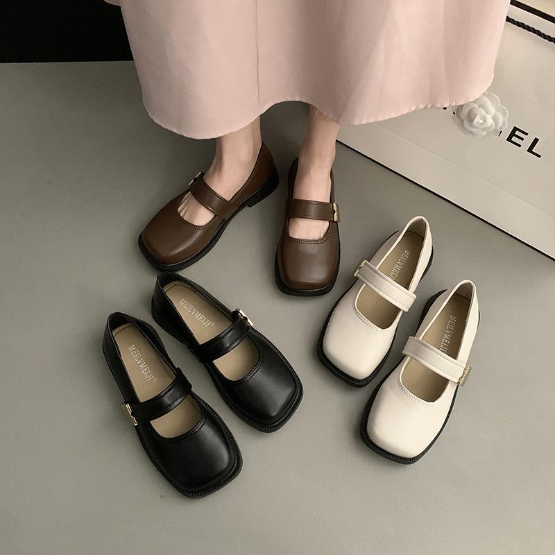 (Lùi 1 sz) Giày Búp Bê Nữ Mũi Vuông Quai Dán Gắn Tag MIN Chất Da Mềm Thời Trang 2024 Mã H1610 Shoes Cao Su Jean