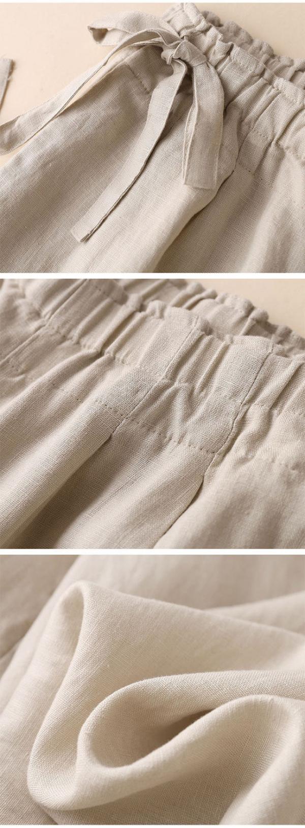 Product Introduction of Cotton and linen wide-leg 9/10 Pants with a loose fit for women, High-waisted, Thin and Straight-leg Casual pants, Available in multiple Colors Womenswear Bottom Lingerie Comfort Trouser Basic Minimalist 15