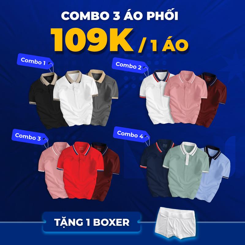 COMBO 3 áo Phối Basic + Tặng 1 boxer sang trọng, trẻ trung, dễ dàng phối đồ - FREESHIP EXTRA Menswear Nam Polo Có Cổ