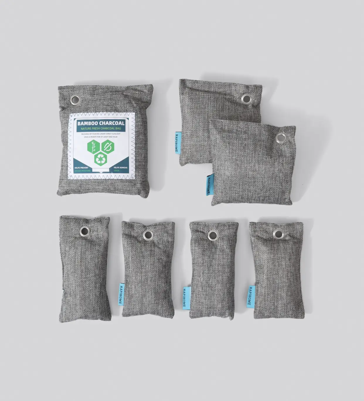 ￼Hapi Home Bamboo Charcoal Air Purifying Bag 75gr 100gr 200gr| Penghilang Penyerap Bau Mobil Bamboo Charcoal|Car Air Purifier| Penghilang Penyerap  Bau Serbaguna