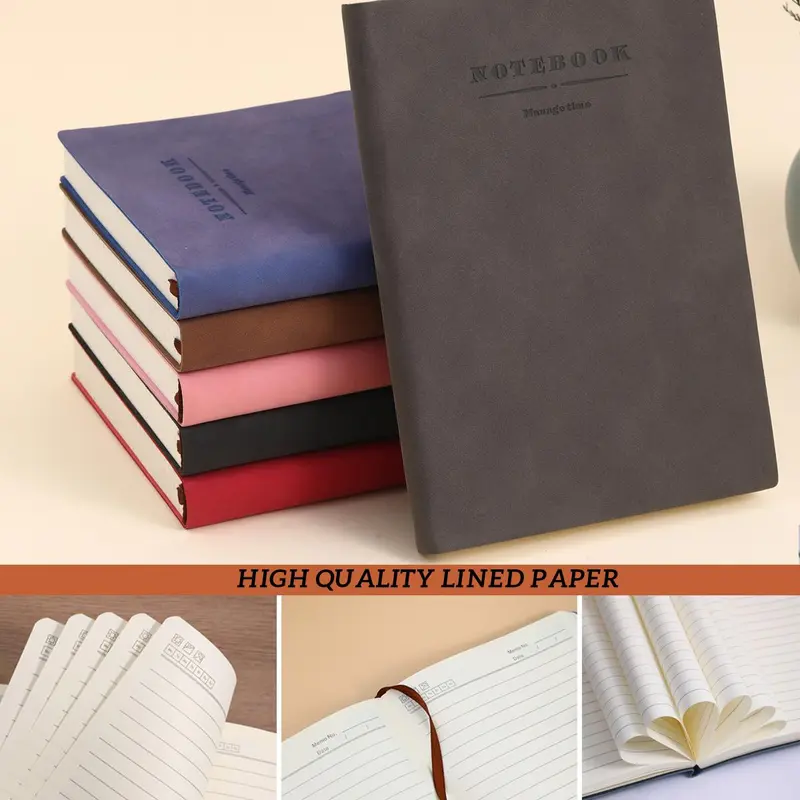 A5 PU Leather Cover Notebook, 1 Count Colorful Daily Planner Notebook, Business Meeting Notebook, Office Stationery & Supplies 2
