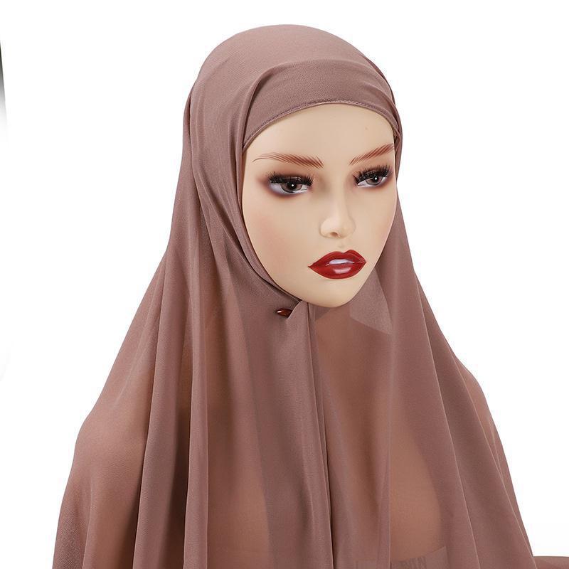 Product Introduction of Instant Hijab with Cap Heavy Chiffon Jersey Hijab for Women Veil Muslim Fashion Islam Hijab Cap Scarf for Muslim Women Headscarf 7