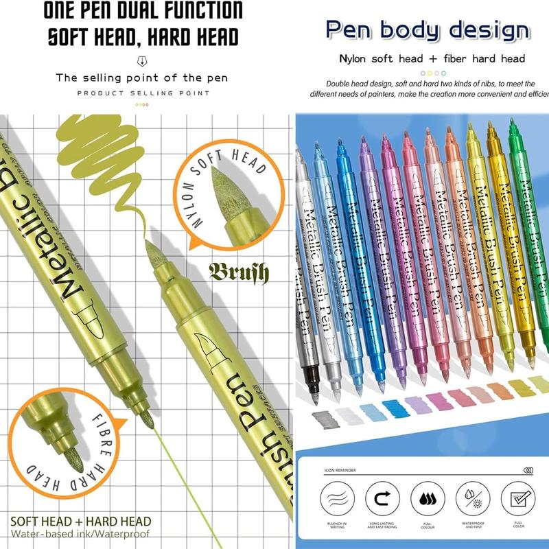 Product Introduction of Metallic Paint Marker Pen, 12/24/36pcs Dual Tips Metallic Paint Marker Pen Set, Fine Marker Pen for Rock Wood Ceramic Canvas DIY Painting Drawing, Art Supplies 2