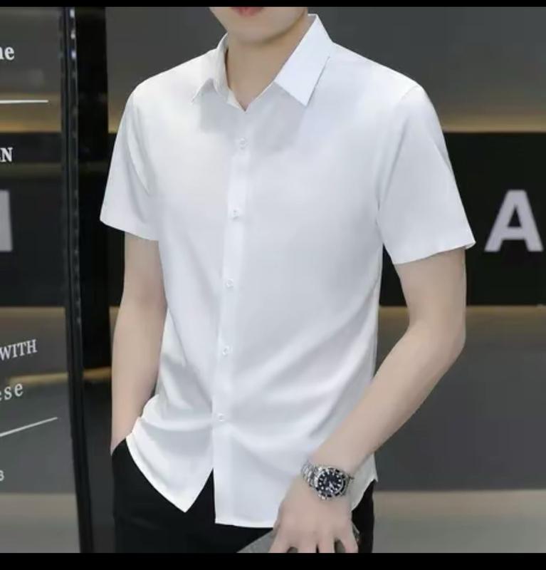 Áo sơ mi nam ngắn tay caro có túi lụa chống nhăn Cổ Tròn Trung Niên