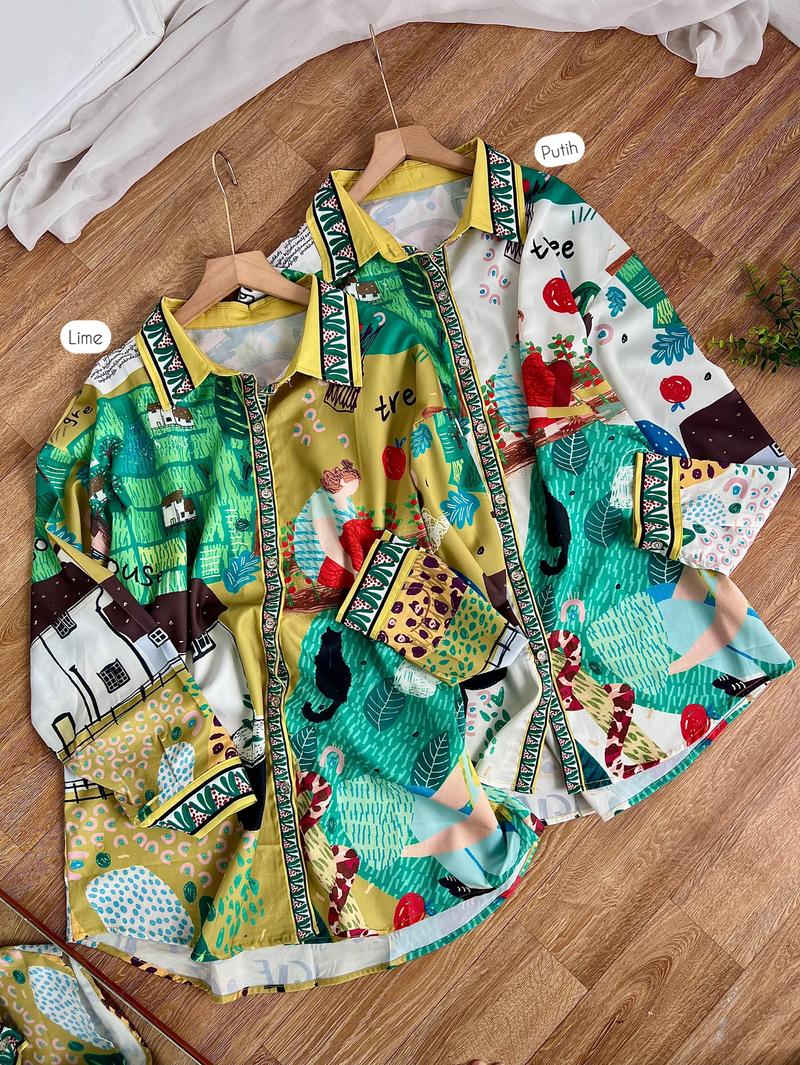 Product Introduction of Kemeja Wanita Silk Aqiana Oversize - Baju Panjang Motif  Casual Atasan 0