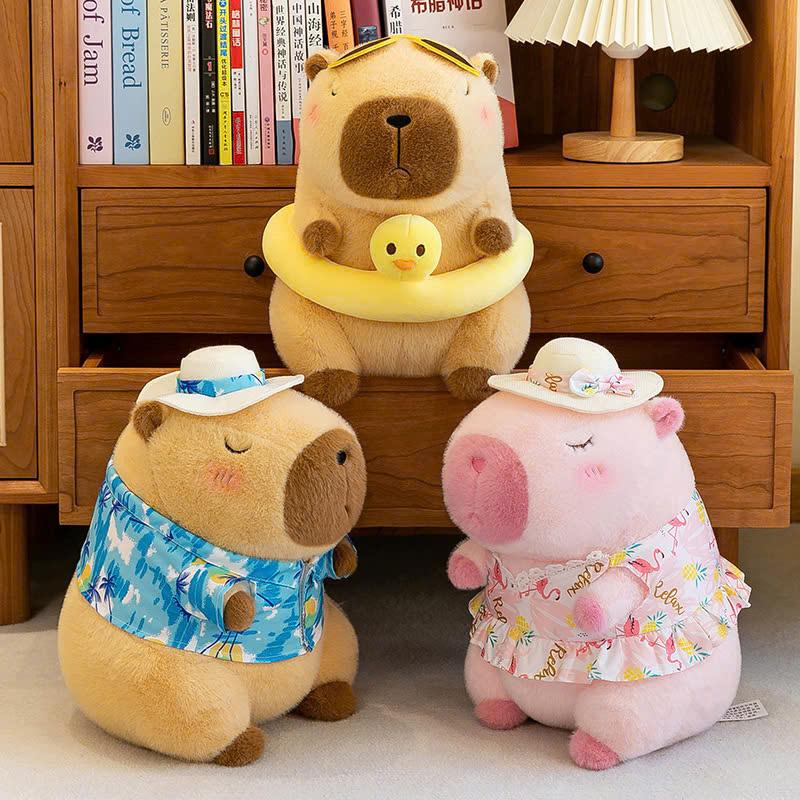 Gấu Bông Capybara Đi Biển - Thú Nhồi Bông Hình Capybara áo xanh ,áo hồng 35cm -65cm
