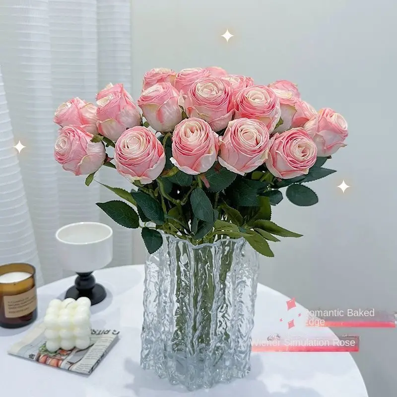 Artificial Rose Fake Flower Decoration Dried Flower Bionic Bouquet Living Room and Dining Table Decoration Light Luxury Ornaments Decorative Fruit Plant Plastic Silk
