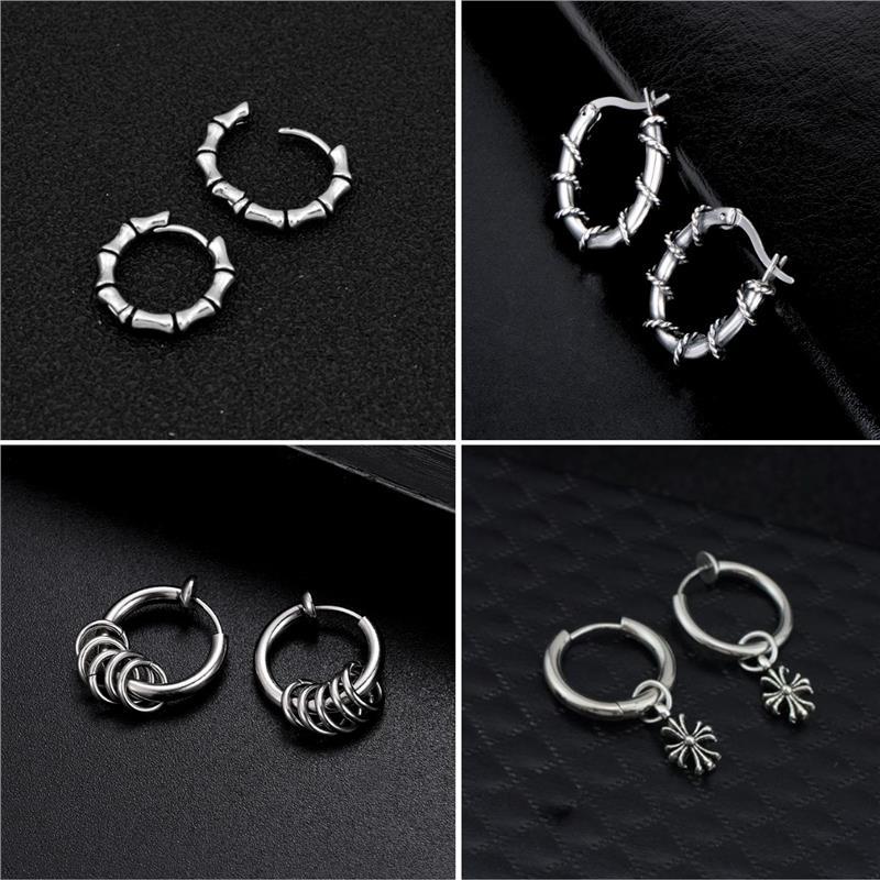 {KANA earring} Khuyên tai tròn kiểu chrome heart thép không gỉ 1