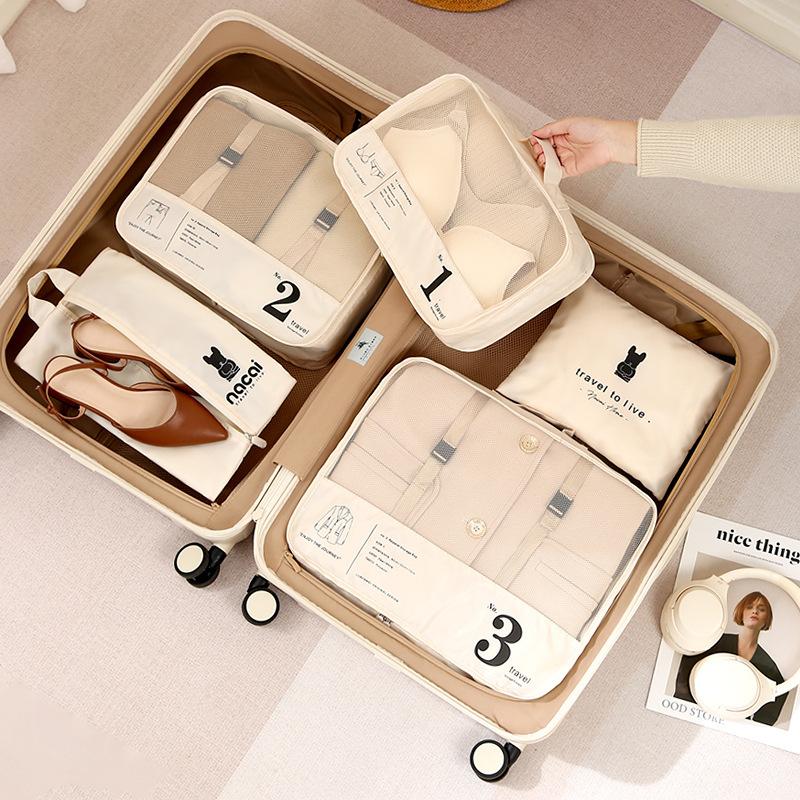 Set 7 Túi Du Lịch Đựng Mỹ Phẩm Quần Áo Đồ Trang Điểm Set Chia Đồ Vali Gấp Gọn Chống Thấm Nước 1