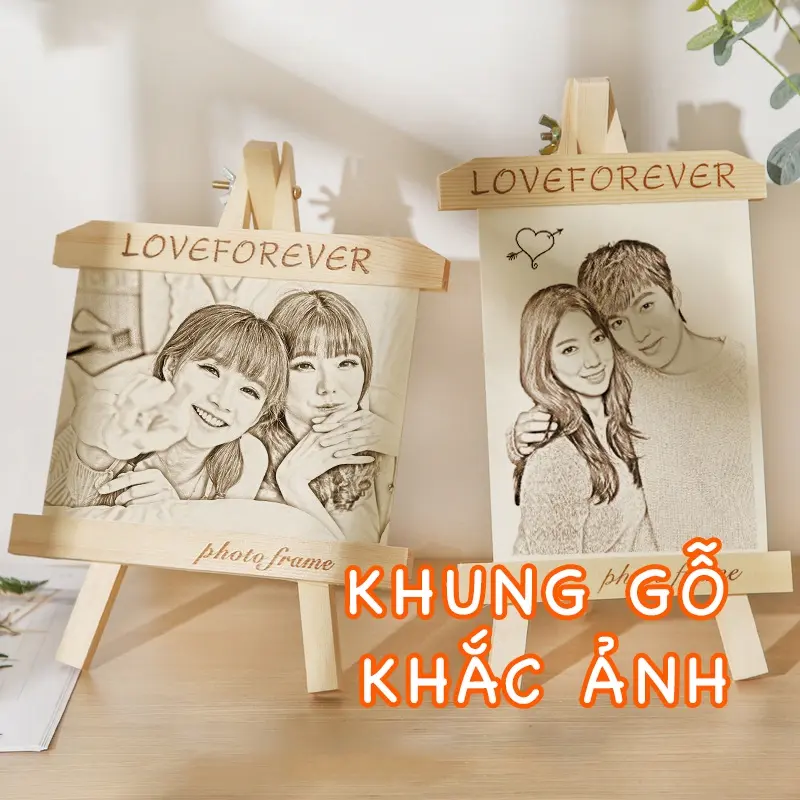 Khung tranh gỗ khắc ảnh theo yêu cầu, khắc ảnh gỗ bằng laser siêu đẹp, quà tặng handmade đầy ý nghĩa