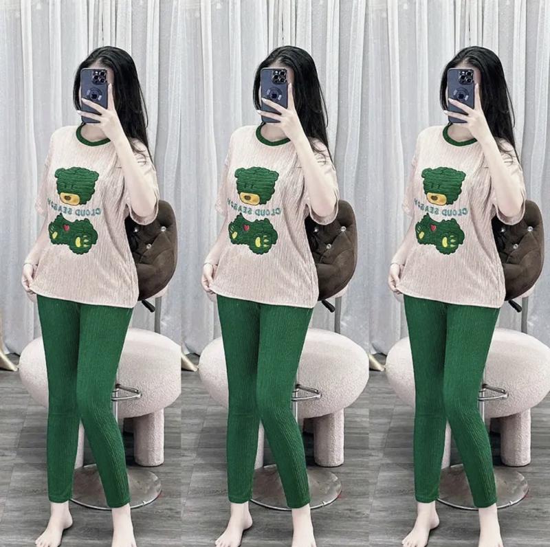 Set Đồ Nữ Đẹp Sang Chảnh Bigsize từ 60 đến 90kg Đồ Bộ Nữ Quần Dài Thun Xốp Áo Chéo Lưng Thêu Gấu ESHOP Đồ Mặc Nhà Đẹp Dễ Thương