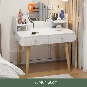 Homedoki Meja Rias/Meja Rias Modern Minimalis/Meja Rias Putih /Meja Rias Minimalis/Meja Rias Aesthetic/Meja Rias kayu Furniture/meja rias led
