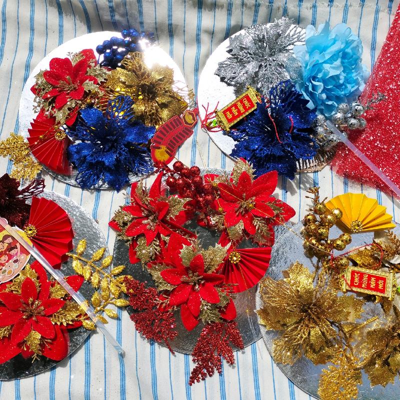  Sỉ 10 vỉ  bông loại  3 hoa trang trí tháp bánh,đế 3 bông giấy xếp quạt lá sung,.. Trang Trí Nhà 