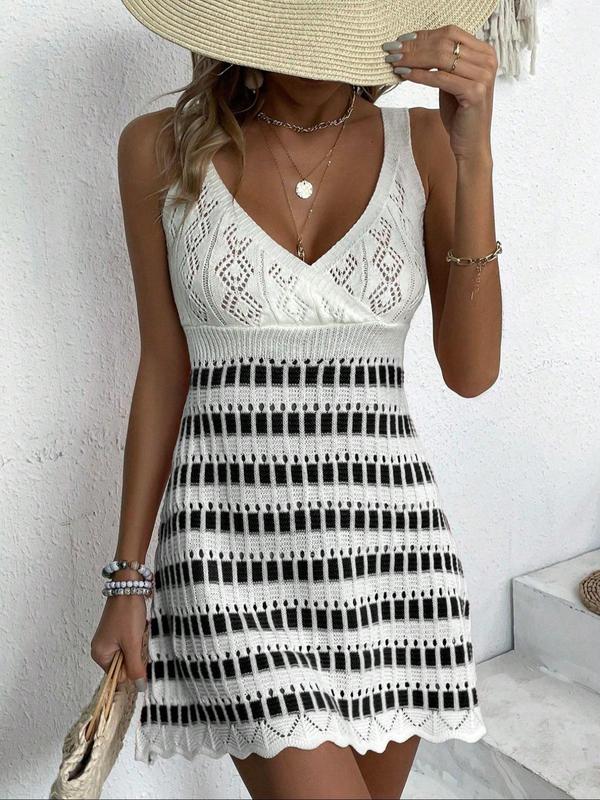 Knit Mix Women's Striped Print Knit Sweater Dress, Casual Sleeveless Ribbed Knit Dress for Beach Holiday Vacation, Ladies Clothes for All Seasons, Summer Dresses 2025 2