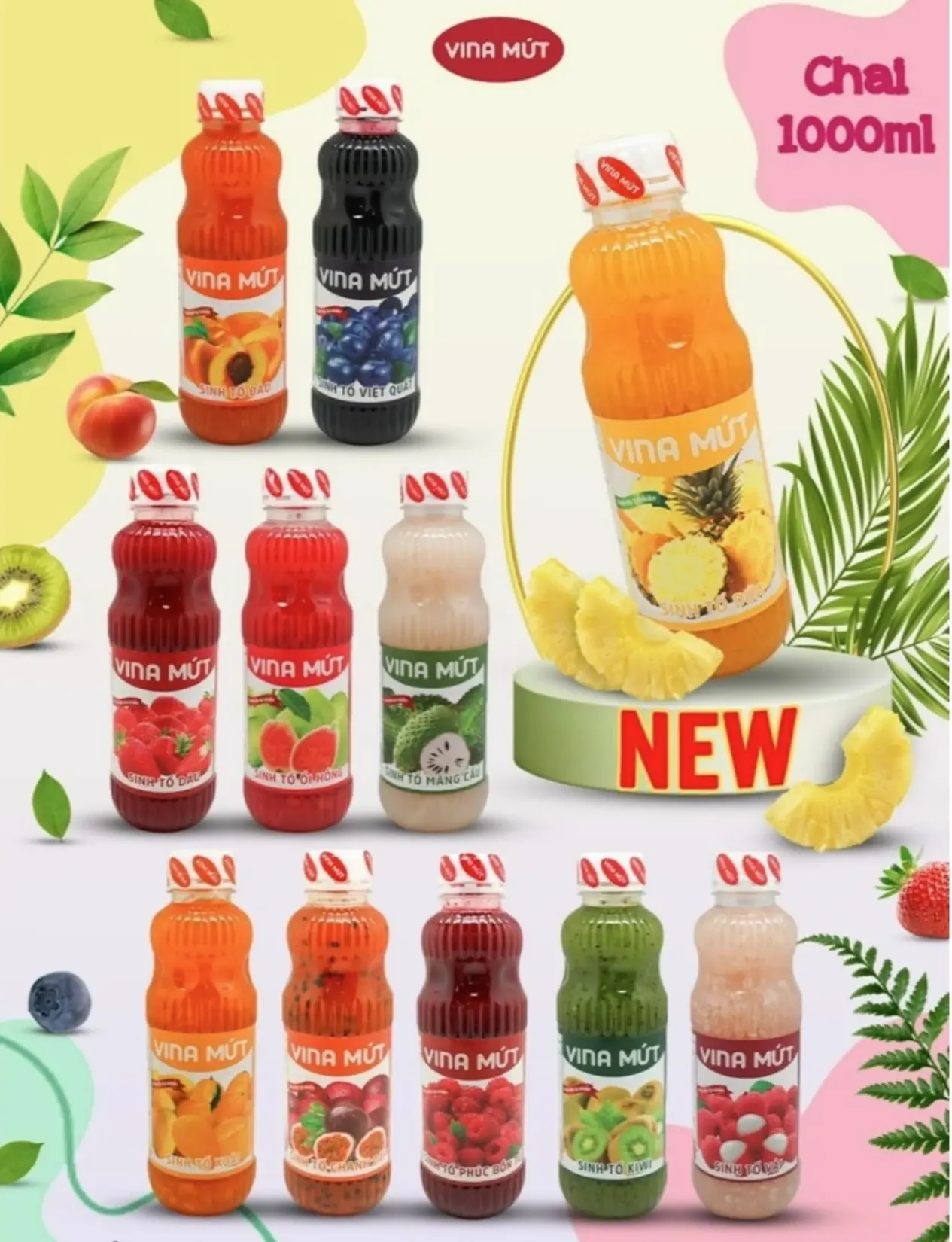 [Sinh Tố Trái Cây] Vina Mứt 1000 ml - Chuyên Dùng Pha Chế Trà Sữa, Trà Trái Cây, Sinh Tố, Sữa Chua, Panna Cotta,...