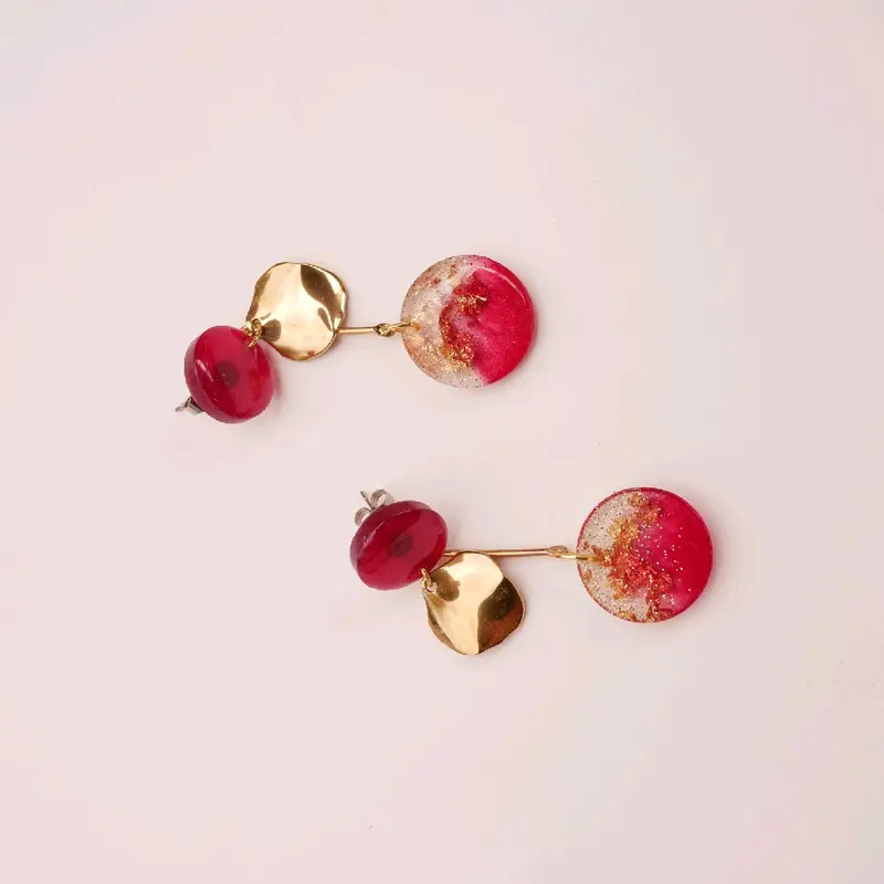 anting resin handmade merah dan gold Elegant 6