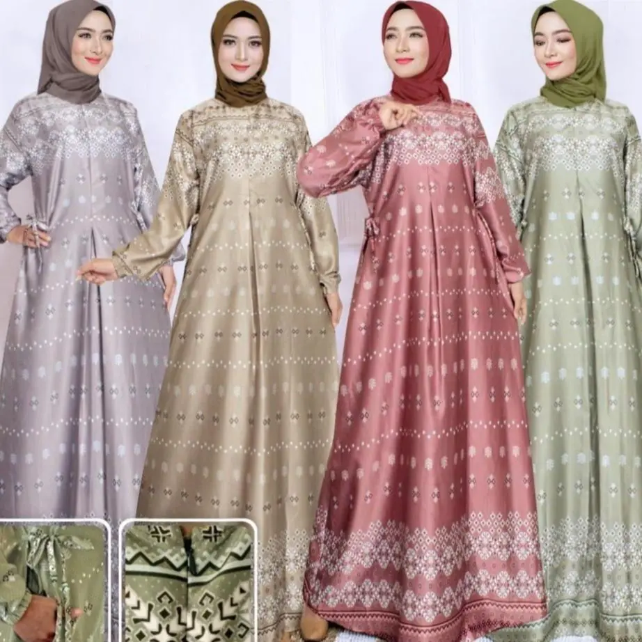 Gamis Athalia Series / Dress silk Premium / Gamis motif Bunga Wanita Karet Muslim