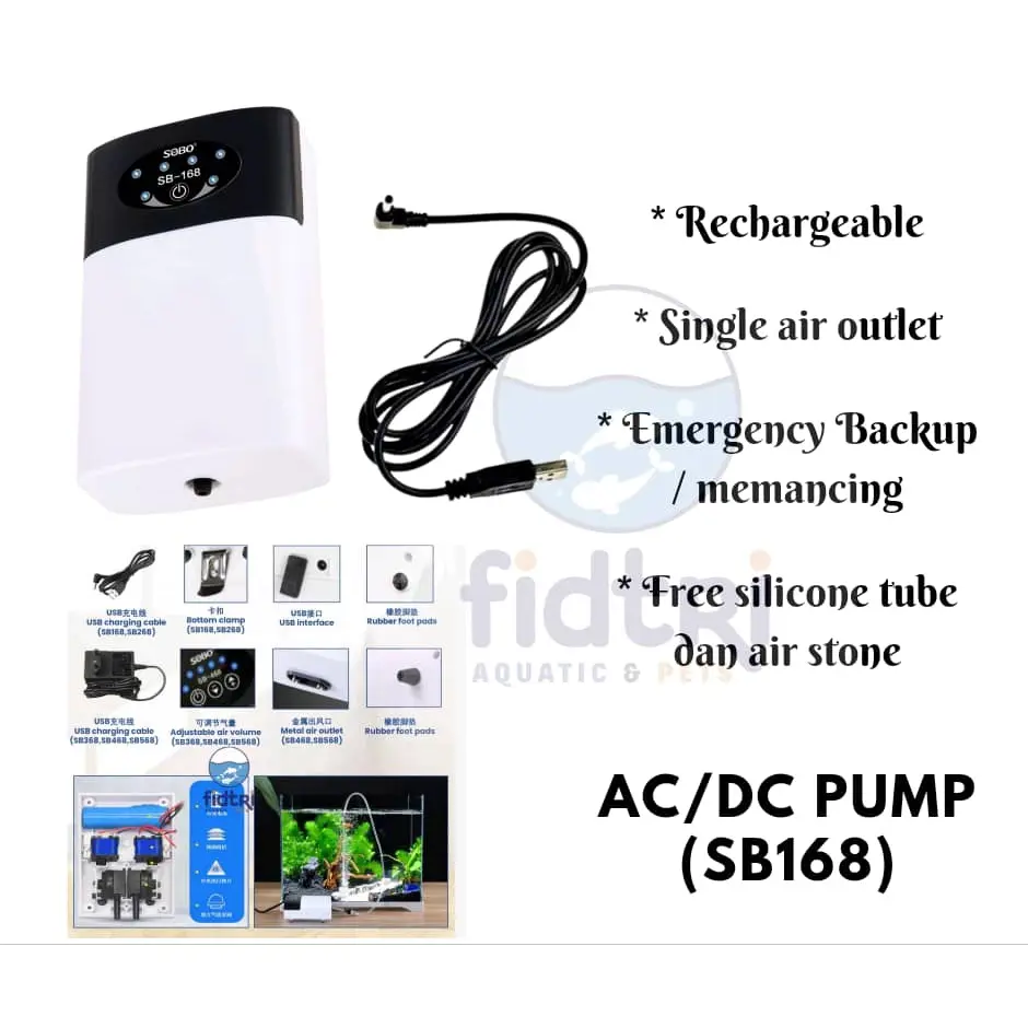 MINI AC/DC AIR PUMP FOR FISH AQUARIUM PONDS RECHARGEABLE PAM ANGIN AC ...