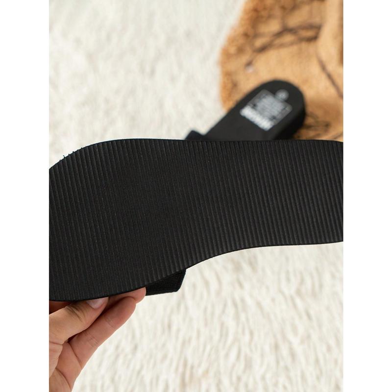 Elastic Band Casual Slippers For Women/men, Eva Plastic Beach Slides, Lightweight & Comfortable, Simple & Stylish Flat Open Toe Slippers Girl Walking Shoes Footwear Flipflop Tsinelas Creeper Black 6